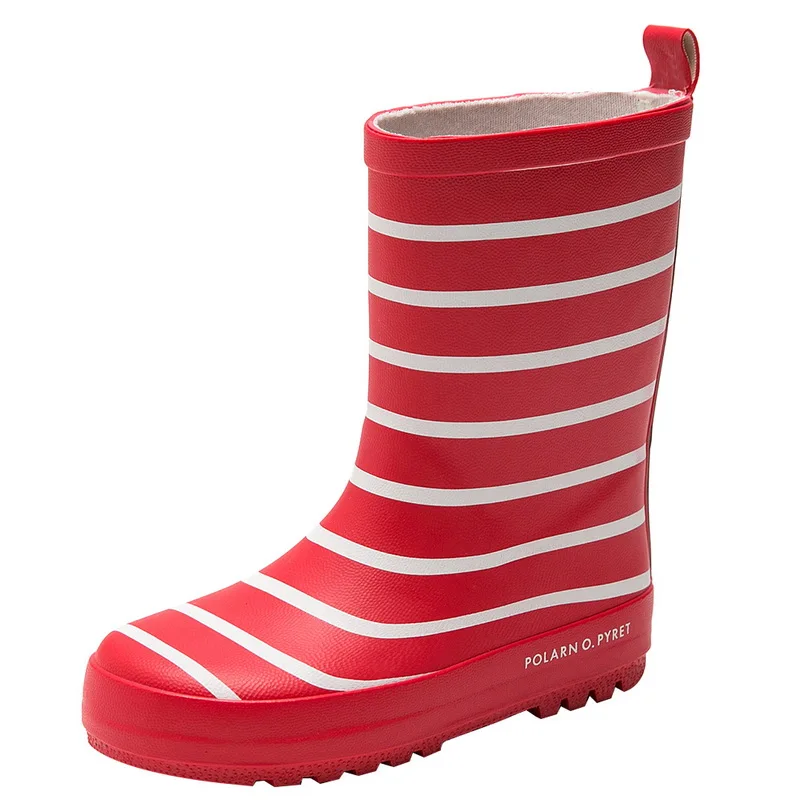 

SHUJIN Colorful Children Rain Boots Soft Rubber Stripe Waterproof Antiskid Kids Middle Tube Slip-on Boots Shoes For Boy Girl