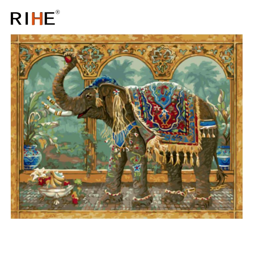 

RIHE African Elephant Diy Painting By Numbers Animal Fruit Oil Painting On Canvas Hand Painted Cuadros Decoracion Acrylic Paint