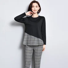 Wide Leg 2 Piece Set Pant Suits Top Plus Size BigM-5XL Large for Women Outfits 2020 Winter Autumn Plaid Black Loose Clothing Wide Leg 2 Piece Set Pant Suits Top Plus Size BigM-5XL Large for Women Outfits 2020 Winter Autumn Plaid Black Loose Clothing