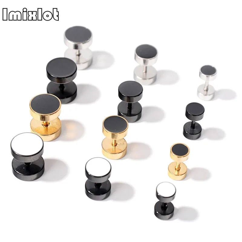 1 пара, Круглый Круг, титановый гвоздик, серьги, Панк штанга гантели, Двухсторонние серьги для пирсинга для женщин и мужчин