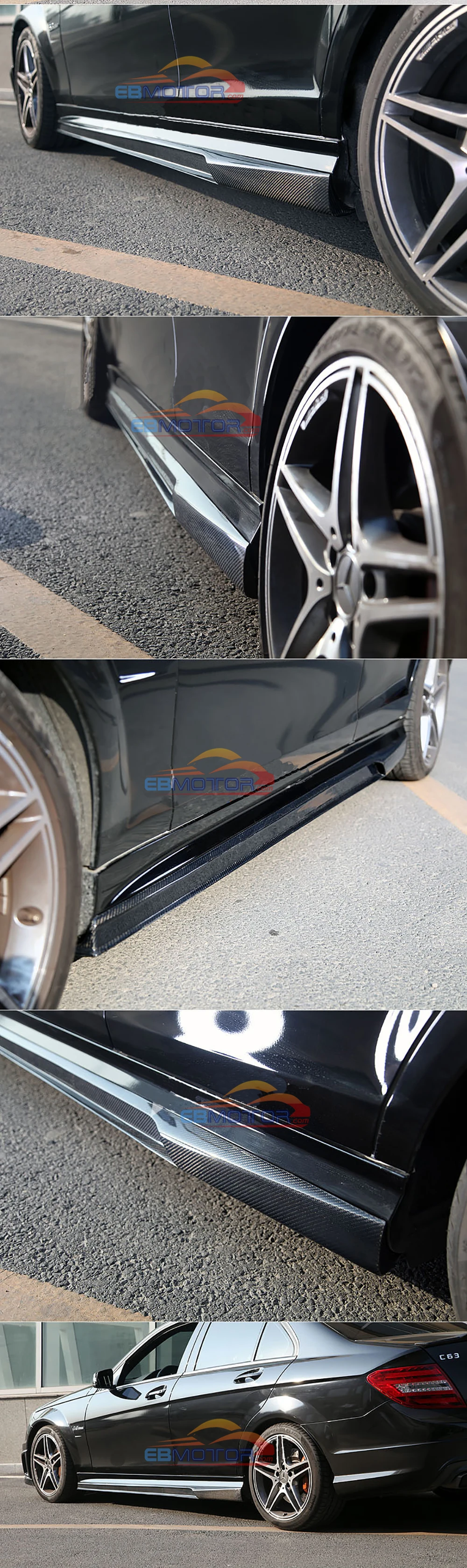 ebmotor-com Real Carbon Fiber side skirts spoiler splitter for Mercedes benz C63 FL Coupe Sedan 12-15 2