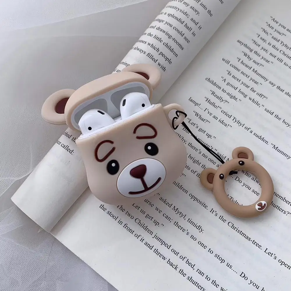 Cute Bear Silicone Earphone Cases For Apple AirPods Case Cartoon For Airpods 1 2 Accessories Protective Cover Key Ring