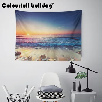 

Landscape Sunlight Tapestries Ocean Beach Holiday Wall Hanging Cloud Moroccan Dorm Decor Red Purple Bedspreads 130Cm Woven Fancy