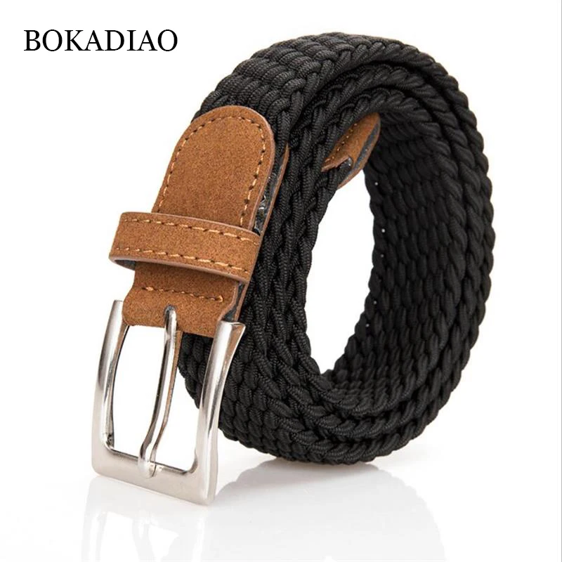 

BOKADIAO men&women elastic belt Pin buckle Weave Stretch Canvas belt Nylon luxury jeans belts for men waistband Black strap male