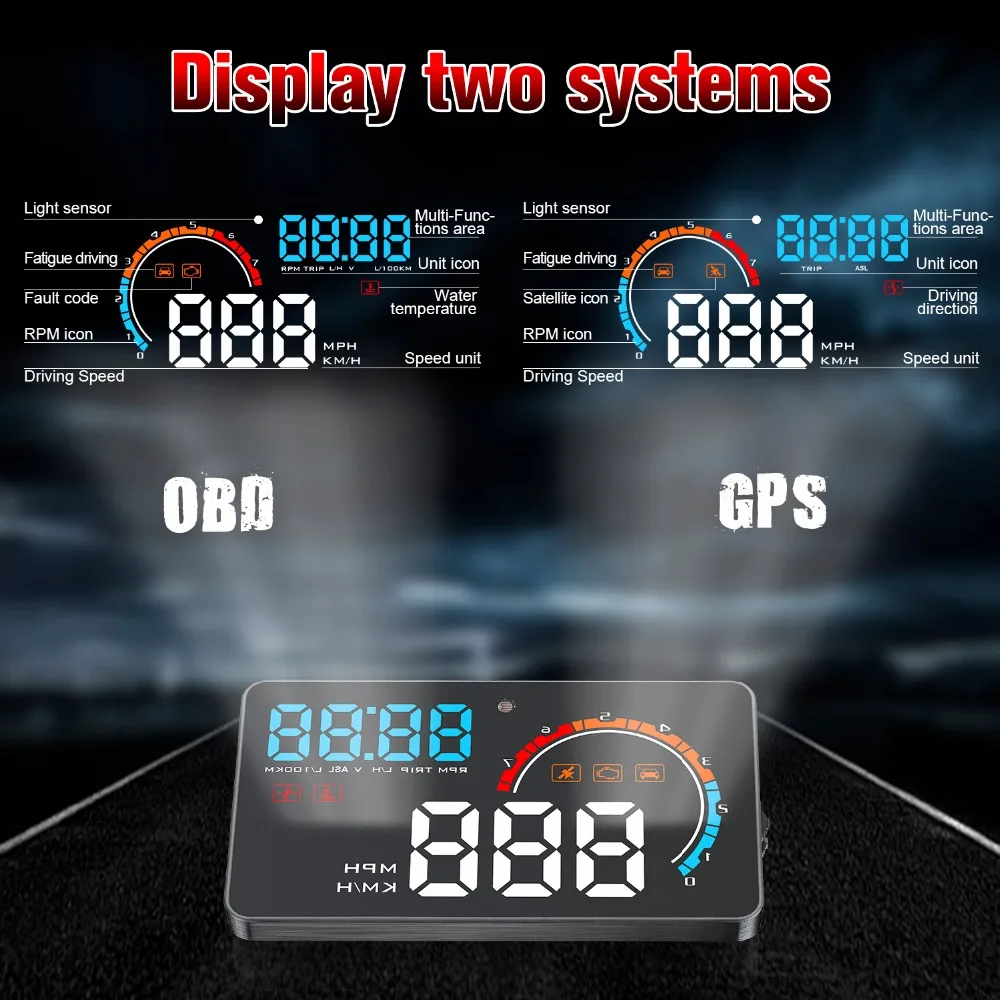 HUD D2500 2in1 HD OBD2 gps бортовой компьютер светодиодный автомобили Спидометр лобовое