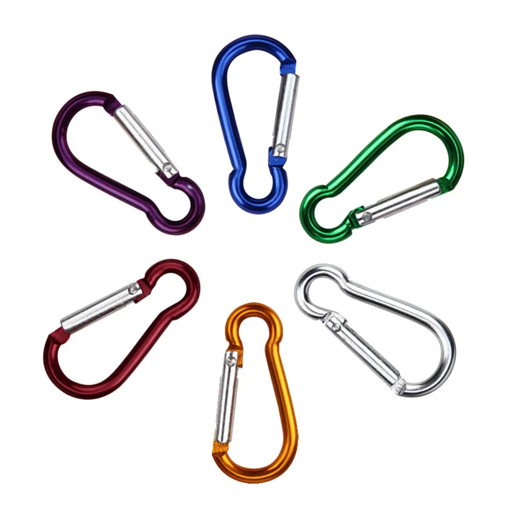 New 2pcs Aluminum Alloy D Carabiner Spring Snap Clip Hooks Keychain Climbing Carabiner Hooks