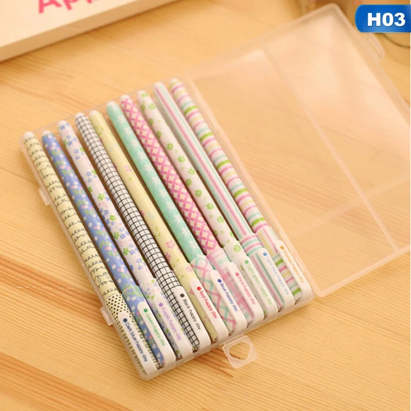 H03 10 шт./компл. цветные ручки Гелевые кавайные ручки boligrafos Kawaii canetas Escolar милые корейские канцелярские принадлежности - Цвет: H03