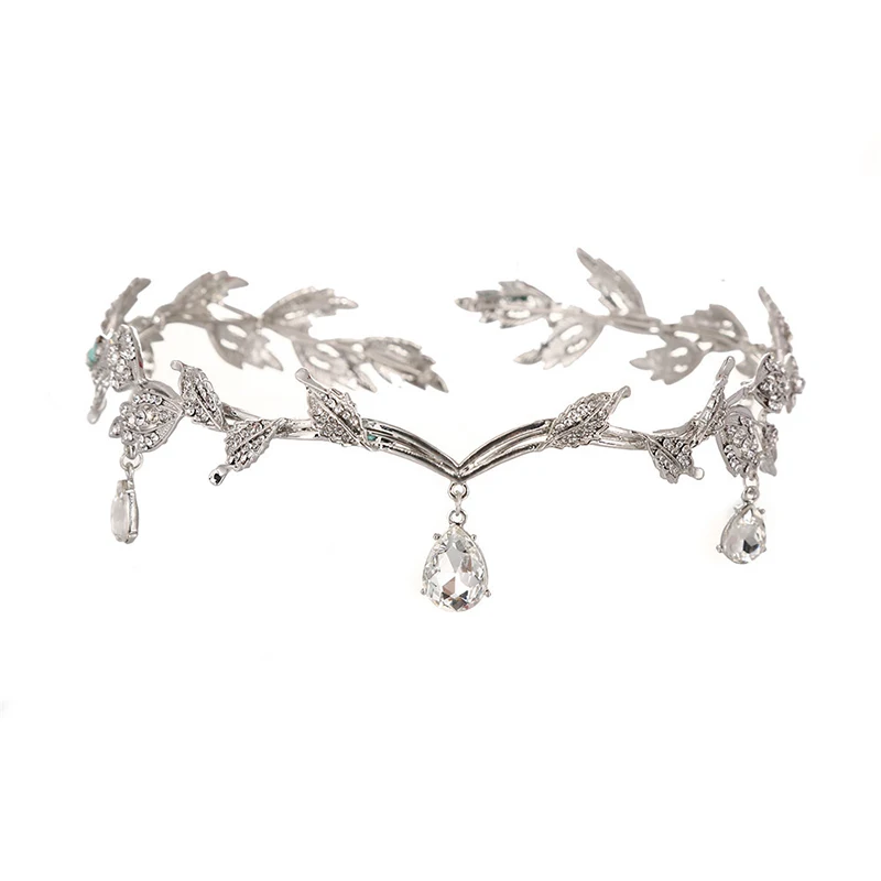 Vintage Crystal Bridal Hair Accessory Wedding Rhinestone Waterdrop Leaf Tiara Crown Headband Frontlet Bridesmaid Jewelry | Украшения и