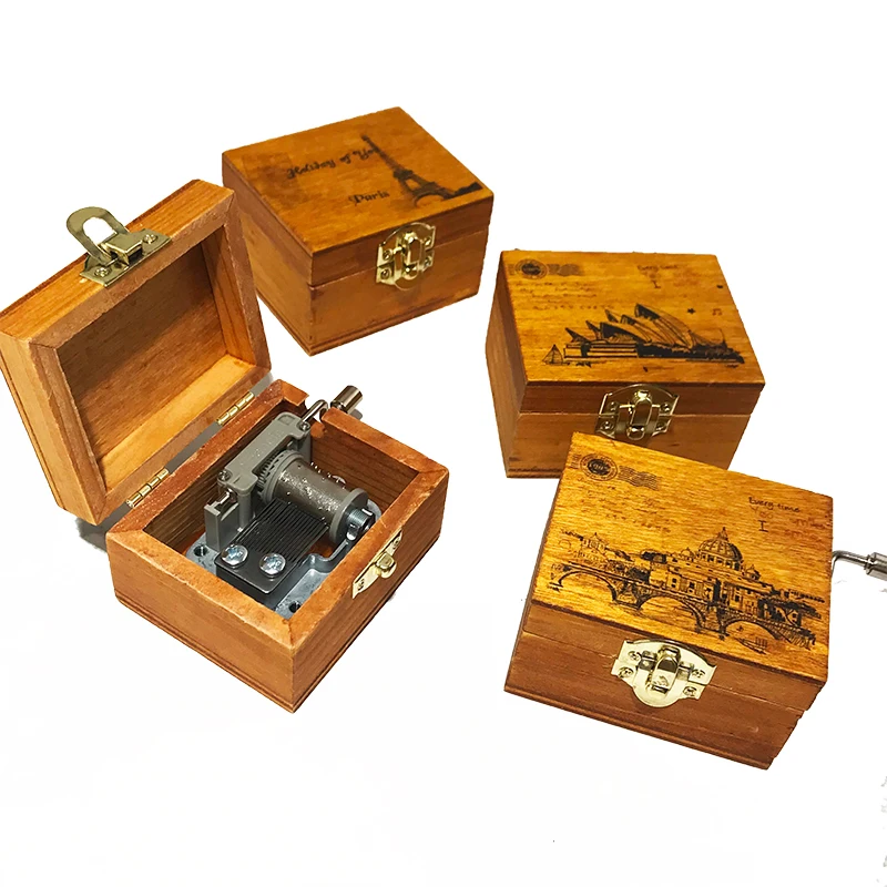 Retro Music Box Gifts Wind up Toy Classical Wooden Handcraft Cranked