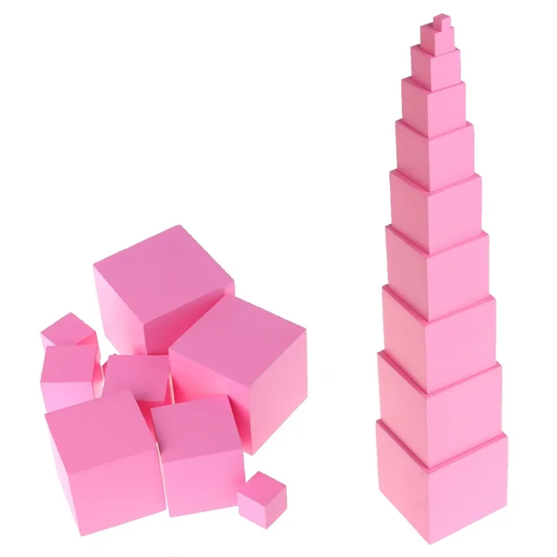 

Wooden Building Blocks Toy Montessori Sensorial Materials Tower Family Set Wood Pink Educational Tower Toys Kid Training
