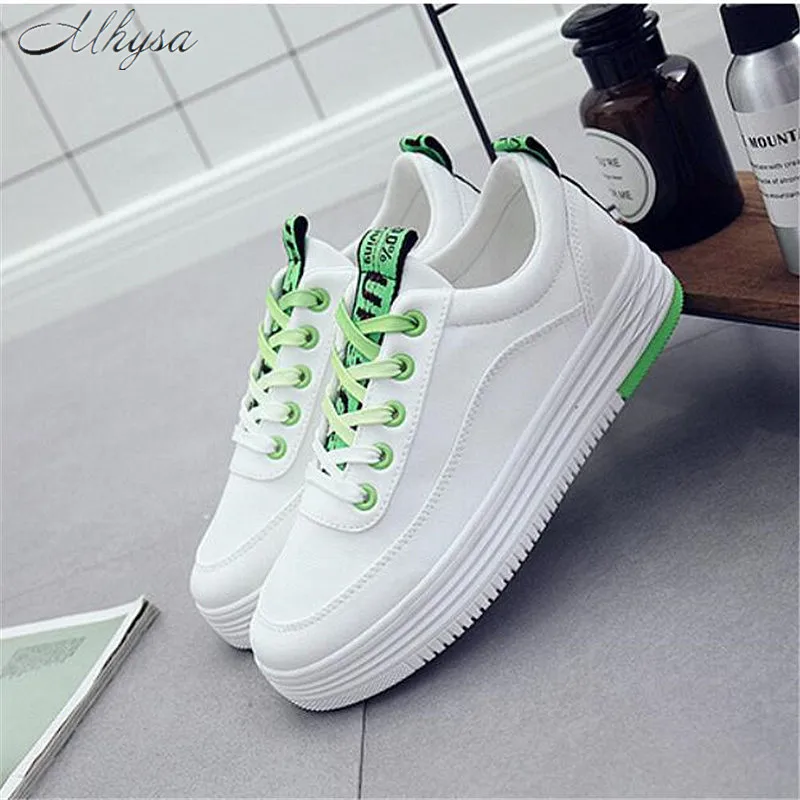 

Mhysa 2019 New spring and autumn fashion women thick-soled mixed color white shoes students lace up casual shoes sneakers L332
