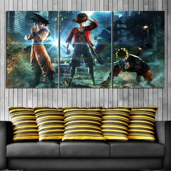 

Modular Pictures Wall Art Poster 3 Panel Video Game Jump Force Goku Luffy Naruto Anime HD Printed Canvas Painting Home Decor