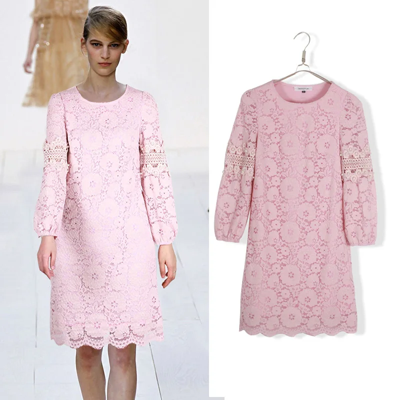 Pink Red Black White Lace Dress Spring Summer Elegant Ladies Office Dress Long Sleeve Hollow Out Sexy Mini Dress Women plus size long-white-lace-dress