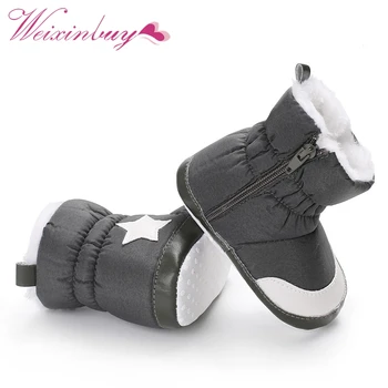 

Boys Girls Plush First Walkers Toddler Infant Sapatos Prewalker Star Print Boots Soft Baby Shoes