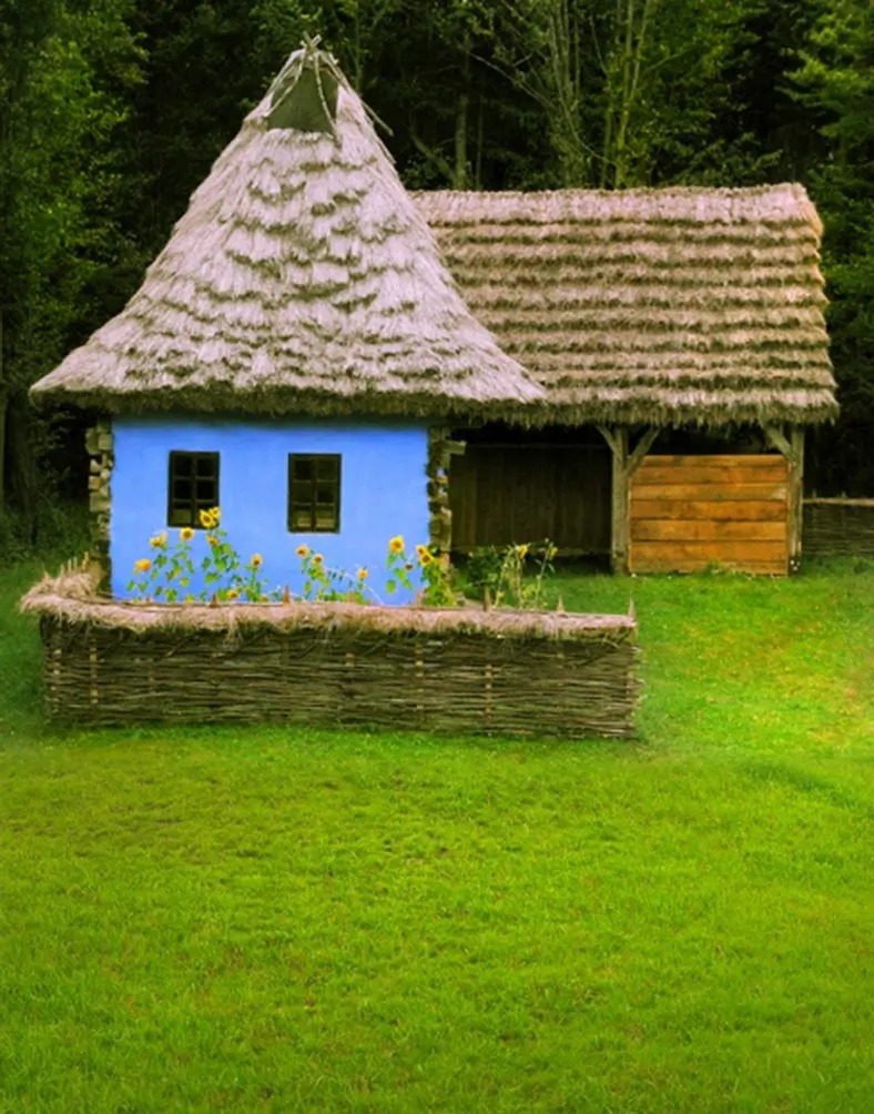 

5x7ft Thatched Cottages Lawn Photography Backdrops Photo Props Studio Background