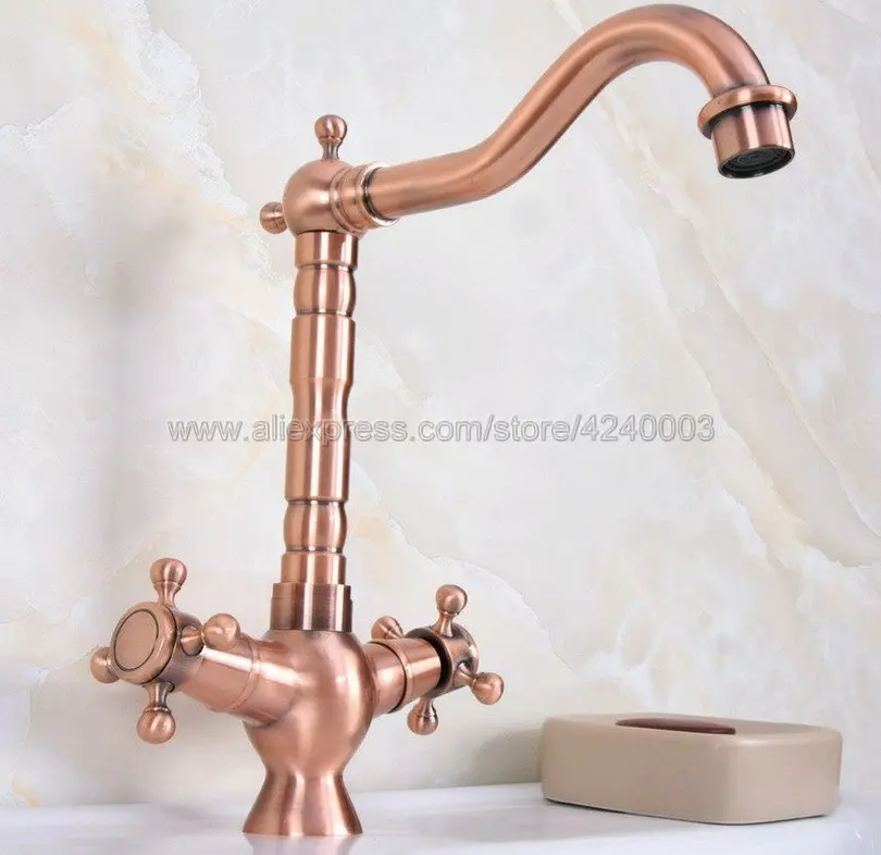 

Antique Red Copper Basin Faucets Bathroom Sink Faucet Double Handle Deck Mounted Hot and Cold Water Single Hole Mixer Tap Knf618