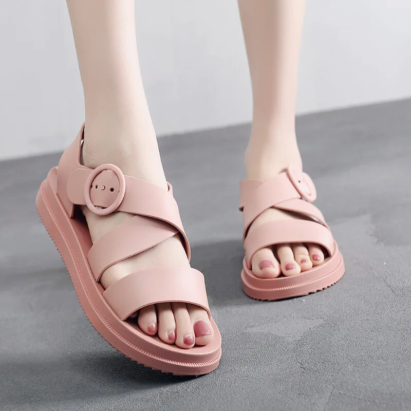 

Women Sandals Platform Shoes Female PVC Buckle Strap Soft Comfortable Flat Shoes Ladies Casual Sandals
