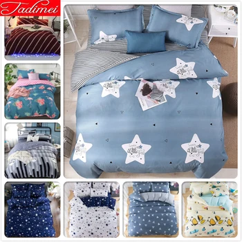 

Blue Big Star Pattern 3/4 pcs Bedding set Adult Kids Child Soft Bed Linens Single Full Double Queen King Size 150x200 Bedspreads