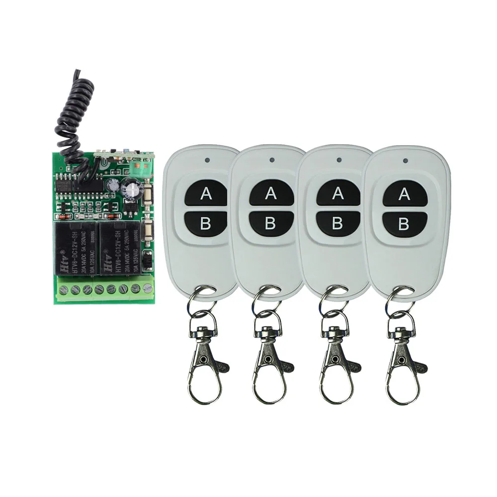 

RF 433Mhz DC 12V 2CH Independent Relay Wireless Remote Control Switch White Transmitter Mini Receiver Light Switch