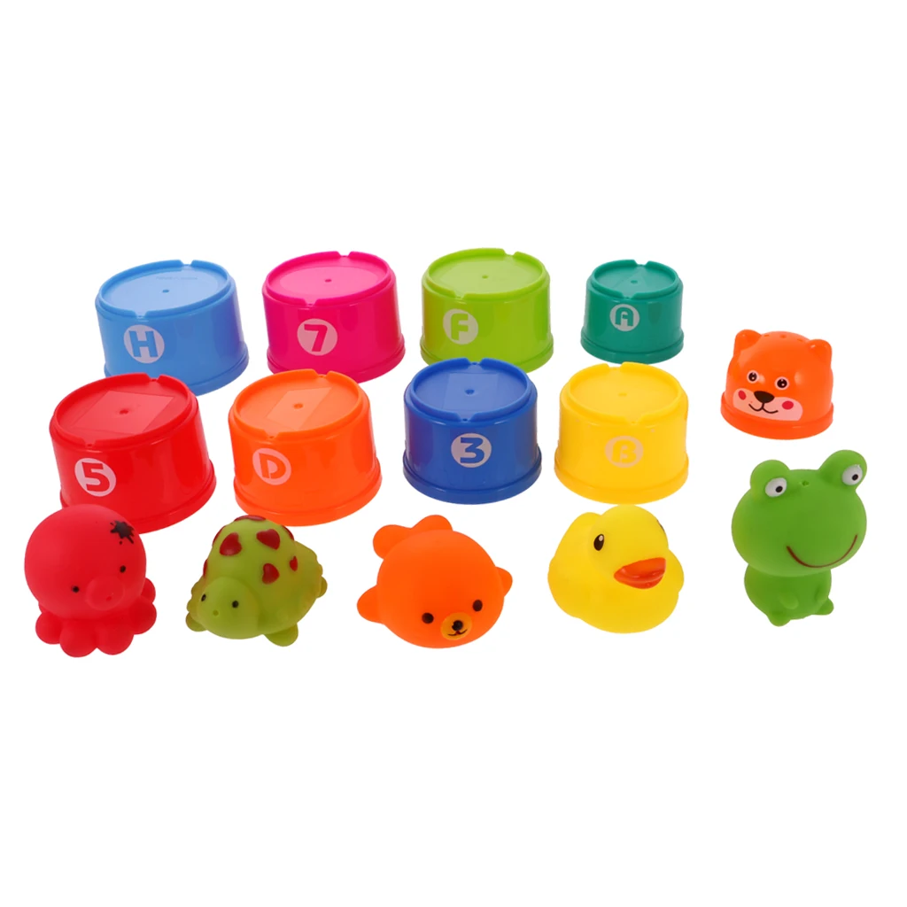 Classic 1Set Baby Children Bath Bathtub Toy Plastic Folding Stacking Cup Kids Bathing Cute Toys for Bathroom 4Kinds