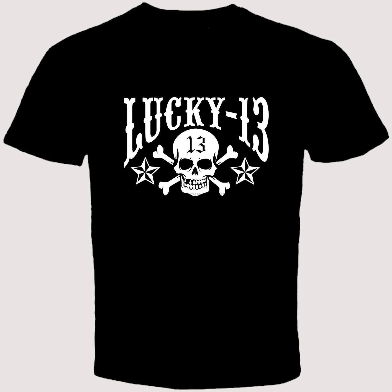

Lucky 13 Goth Punk Skull Mens Black T Shirt Tees Brand Clothing Funny T-Shirt Top Tee High Quality Casual Printing Tee