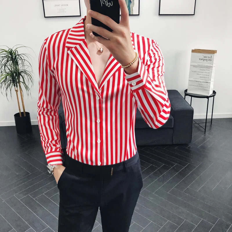 Мужская рубашка с длинным рукавом в полоску Camisa Masculina брендовая Повседневная