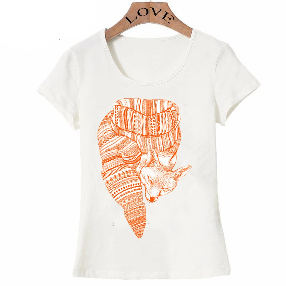 

Harajuku fox in winter print T-Shirt women cute fox design T Shirt summer fashion female Tee girl cute shirt Tops