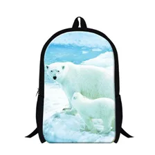2015 3D polar bear cool animated teenager backpacks,personalized kids backp acks,polyester zoo animal school bags for teen boys