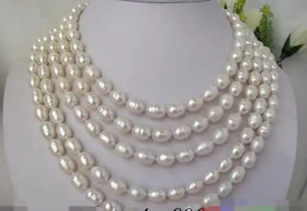 

Hot selling free shipping******100" 12mm white baroque rice freshwater pearl necklace