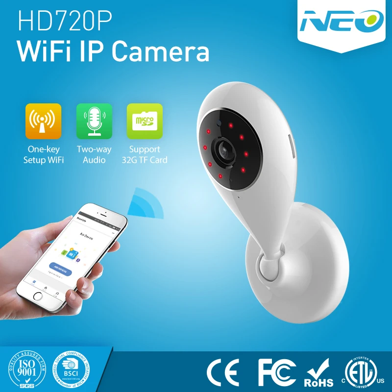 NEO COOLCAM Wifi Smart Home IP Camera HD 720P Wifi Wireless Support 64G SD Card Compatible with Alexa Echo Show And Google Home