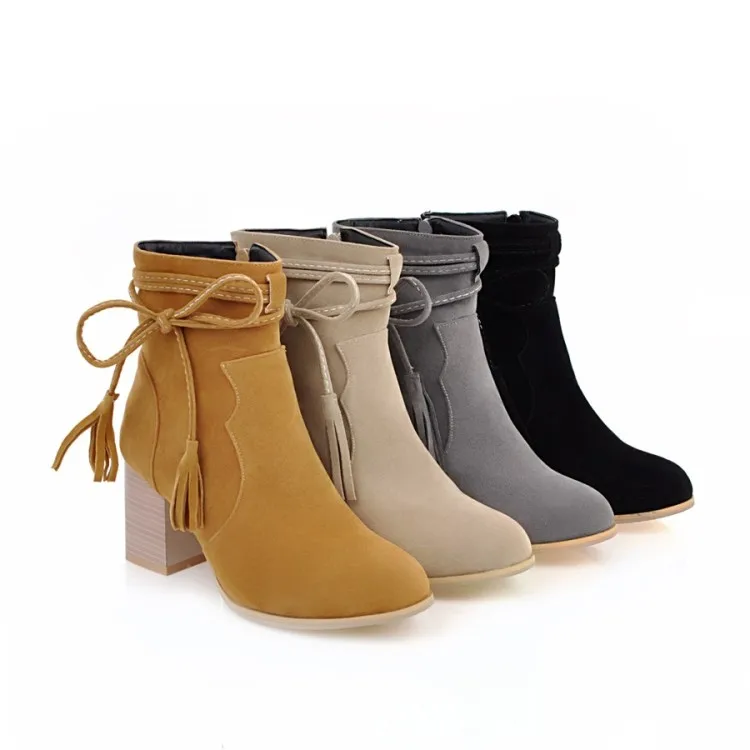 

Autumn And Winter New Bow Thick With Low Boots, High Heel Women's Boots, Knight Boots, Roman Style, Wild Women's Shoes