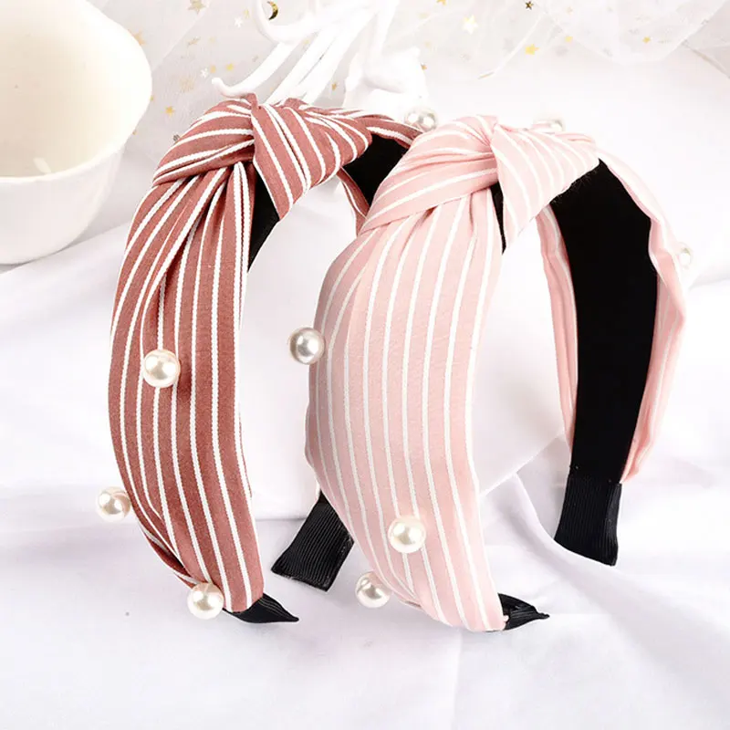 

Fioday Strip Cloth Cross Hairband With Pearls Headband Bezel Turban for Women Lady Wide Plastic Hair Hoop Hair Bands Accessories