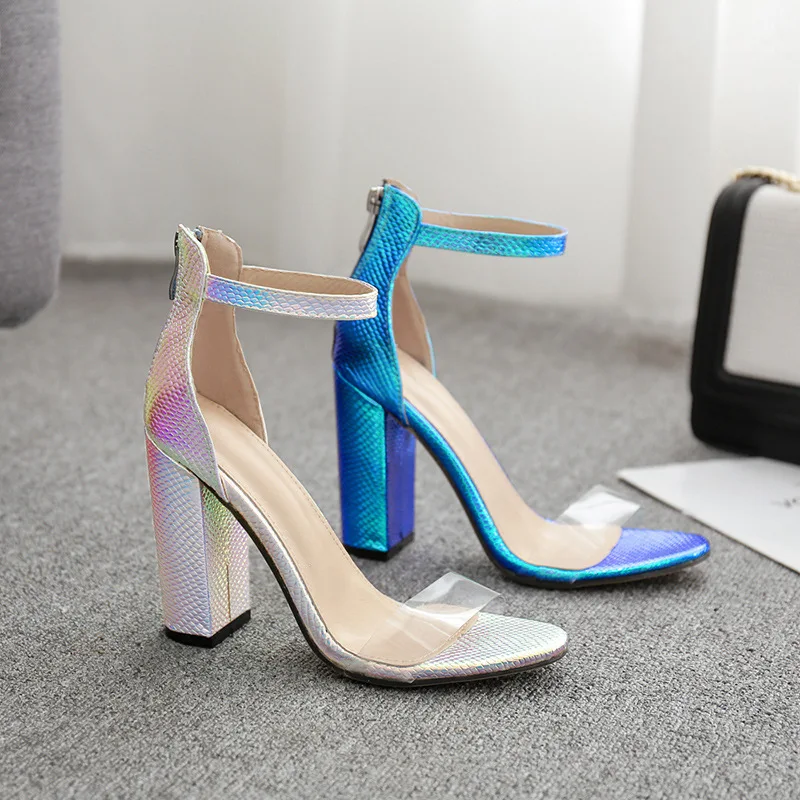 

Ankle Strap Women Sandals PU Buckle Strap Square heel 11CM Colorful Open Toe Summer High Heel Shoes Office Work Sandalias