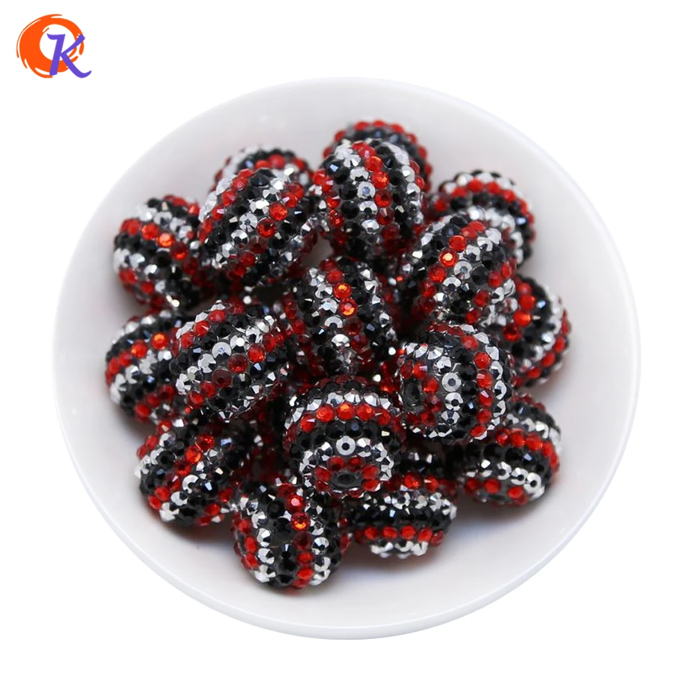 

R121 Cordial Design 20MM 100Pcs/Lot Red Silver Black Chunky Stripe Resin Rhinestone Beads For Colorful Necklace Jewelry