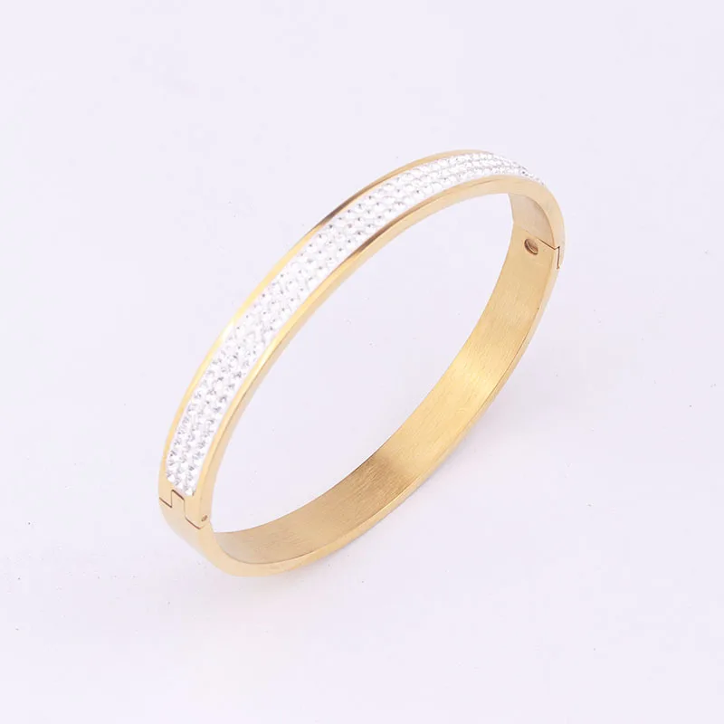 

2019 High Quality Hot Sale Crystal from Austrian Simple Titanium steel bracelet with 3 rows of crystal Fit Women and female