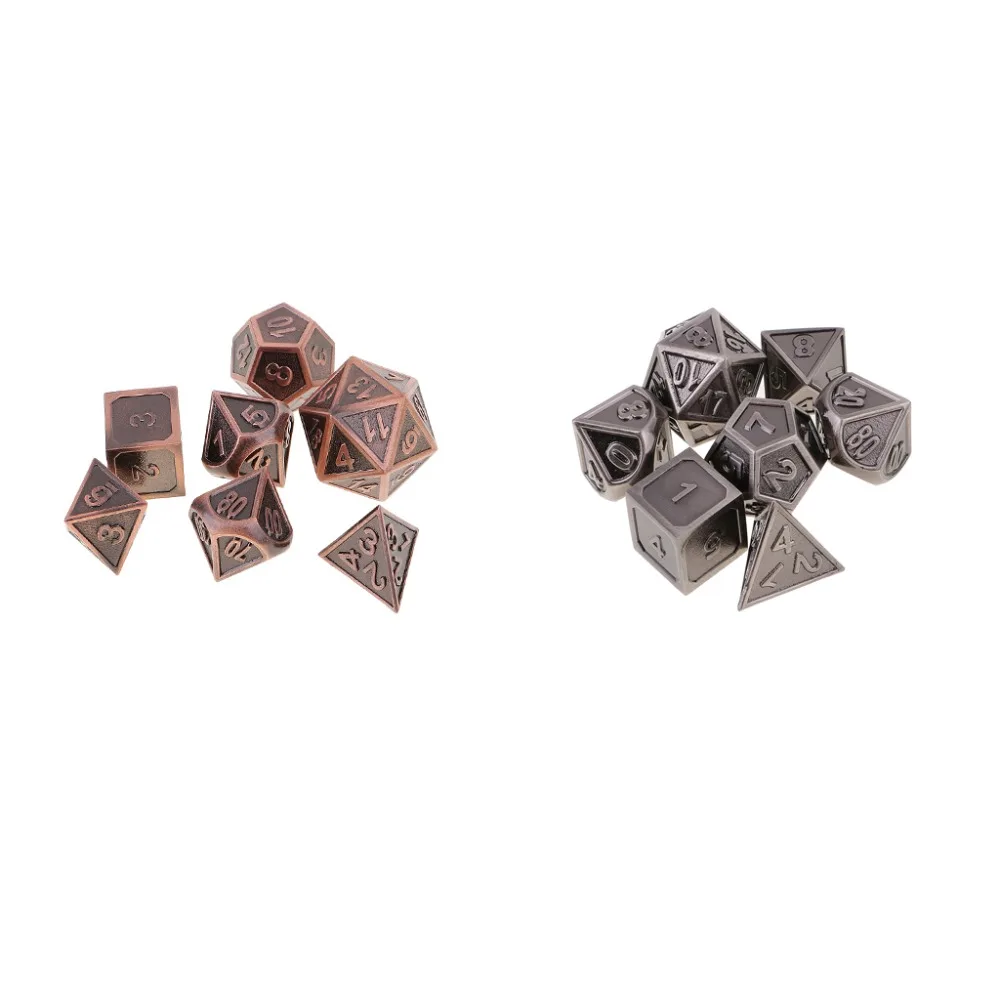 7 Dice Set Funny Zinc Alloy Multi Sided Dices For D&D RPG Games Antique