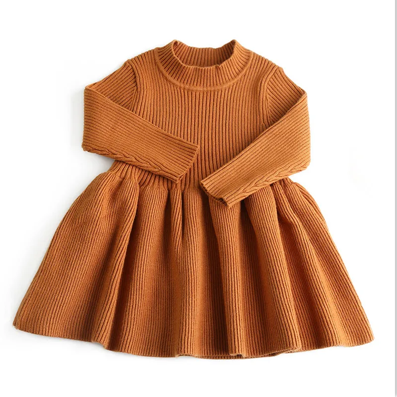 

baby toddler girl fall winter ribbed knitted solid color flare sweater dress little girls casual pullover sweaters clothing
