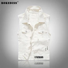 ROKEDISS 2017 New Casual Men’s Denim Vest Male Slim Fit Sleeveless Jackets Men Jeans Waistcoat Hole Washed Vests W089