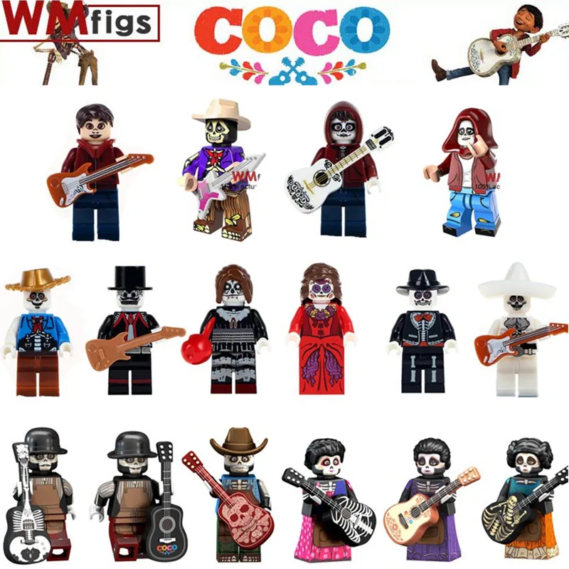 

Single Coco Anime Legoingly Movie Figures Miguel Skeleton with Guitar Skull Ghost Model Building Blocks Toys for Children Gifts