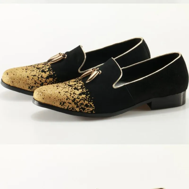 

2019 luxury brand mocassins Italian Shoes Slip On velvet slippers tassel gold dress shoes men smoking loafers flats