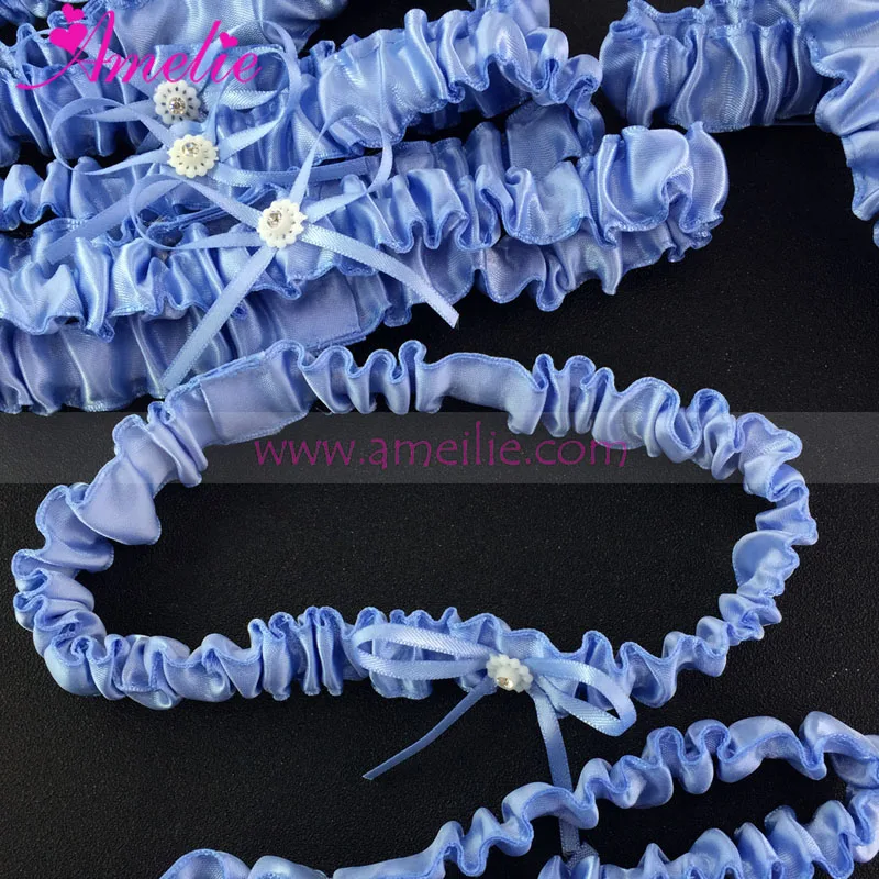 

12pcs Lot Blue Satin Wedding Garter With Bow 2017 Bridal Garter Casamento Wedding Decoration Keepsake Luxury Something Blue Gift
