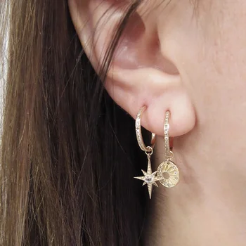 

2019 Christmas gift fashion jewelry northstar moon drop charm Gold color classic trendy earring for women