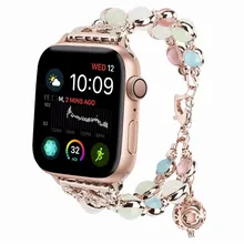 Для женщин ювелирные изделия браслет ремешок для наручных часов Apple Watch 38/40/42/44 мм Агат Нержавеющая сталь ремешок для наручных часов iWatch серии 1, 2, 3, 4 года