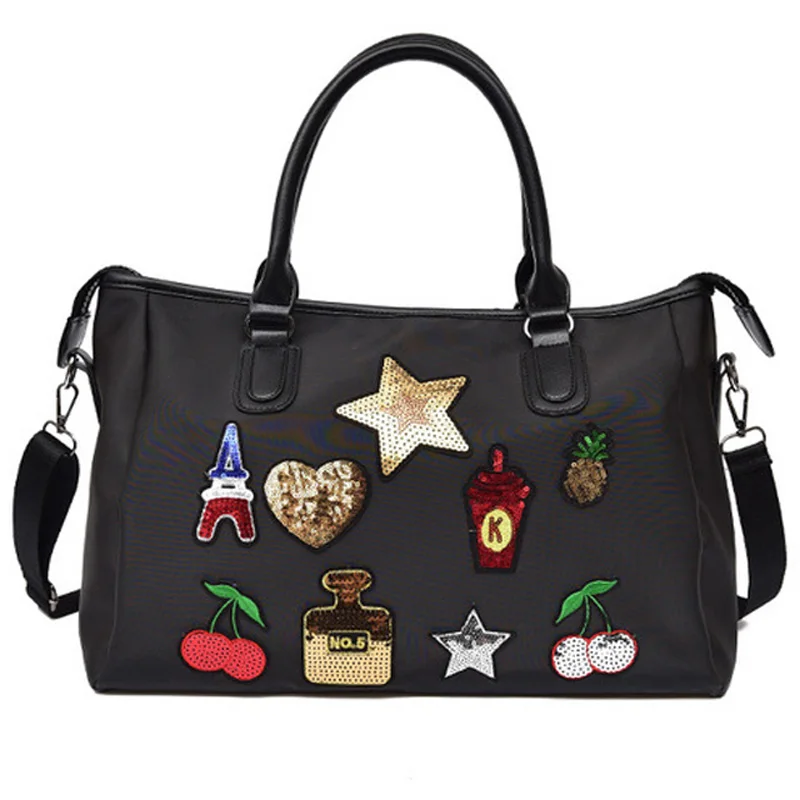 Женские спортивные сумки для спортзала с блестками, женская сумка для фитнеса с рисунком вишни и любви, женская спортивная сумка для путешествий - Цвет: Small black