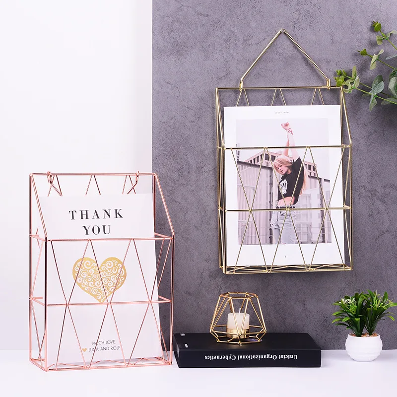 

Nordic Metal Net Storage Basket Wall Hanging Portable Multifunction Rose Gold Storage Basket Desk Magazine Organizer Gift Basket