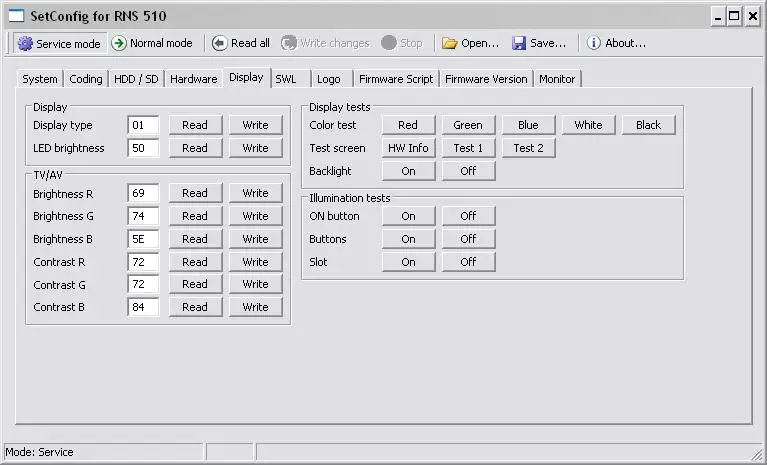 Service Mode - Display