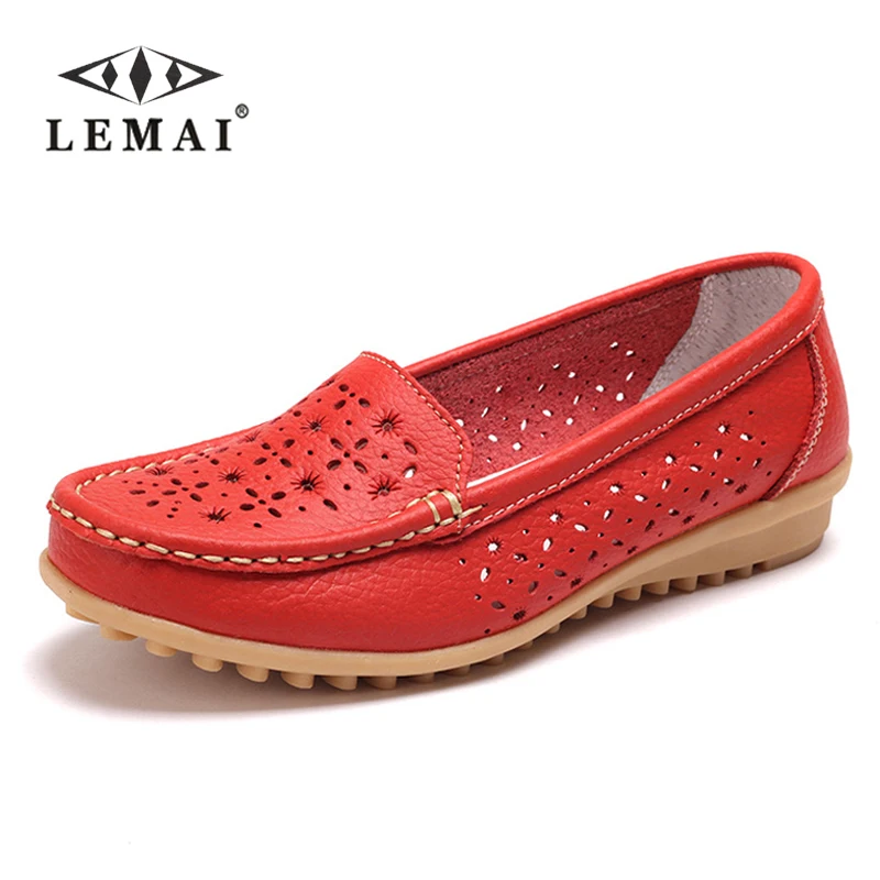 

LEMAI 2017 Large size genuine leather Women shoes mother shoes girls fashion casual shoes comfortable breathable women flats