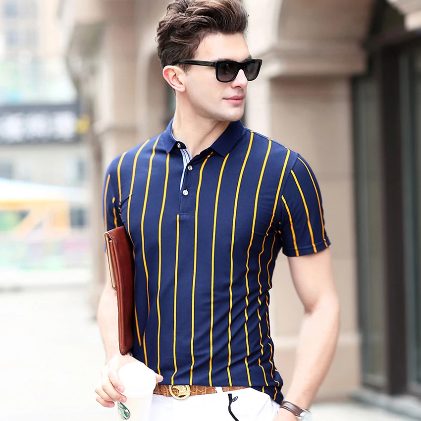 HCXY, высокое качество, летняя мужская рубашка поло с коротким рукавом, мужские рубашки поло, мужские рубашки с вертикальными полосками, коммерческие, умные, повседневные
