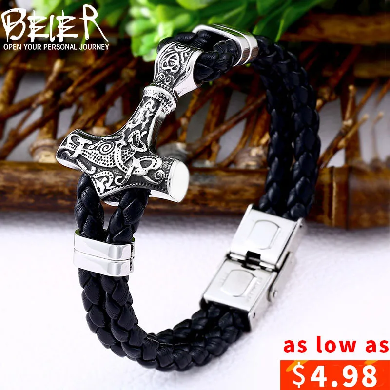 

Beier 316L Stainless Steel dropshipping 1pcs thor's hammer mjolnir bracelet viking scandinavian norse viking bracelet Men gift