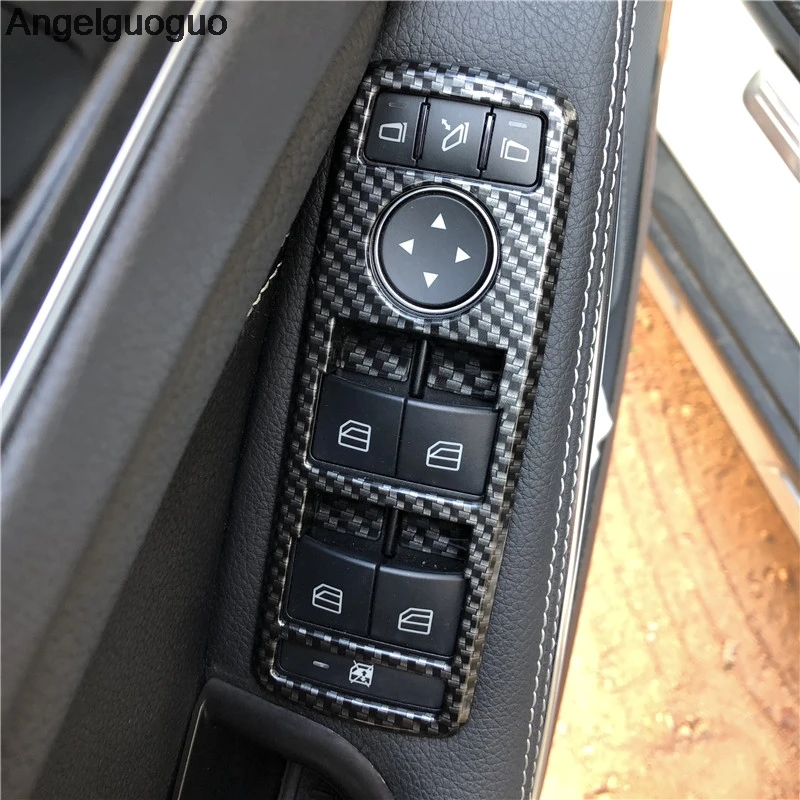 

Carbon fiber style For Mercedes Benz A C B E GLK ML GL G500 GLA Class window glasses lifter button decoration Frame stickers